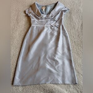 Vintage Talbots Silver Silk Sheath Midi Dress with Bow Accents